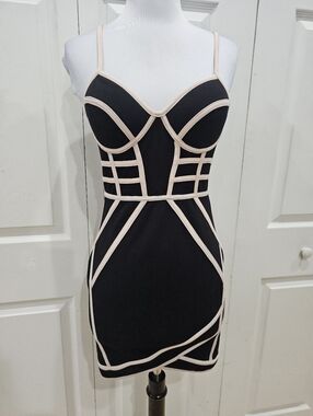 Forever 21 Black Strappy Design Cocktail Party Corset Bodycon Mini Dress XS S